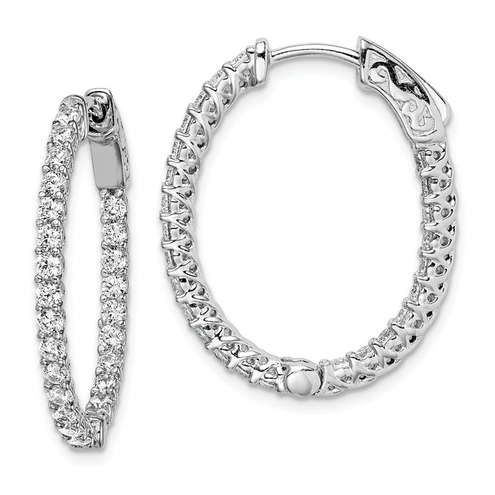 Stella Silver 925 Sterling Silver Rhodium-plated Cubic Zirconia ( CZ ) Hinged Oval Hoop Earrings, 27mm x 22mm