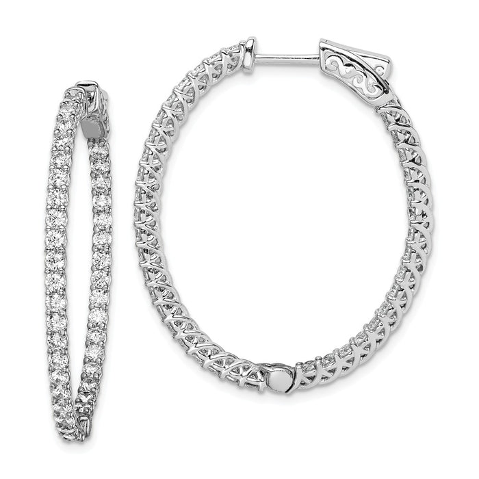 Stella Silver 925 Sterling Silver Rhodium-plated Cubic Zirconia ( CZ ) Hinged Oval Hoop Earrings, 36mm x 29mm