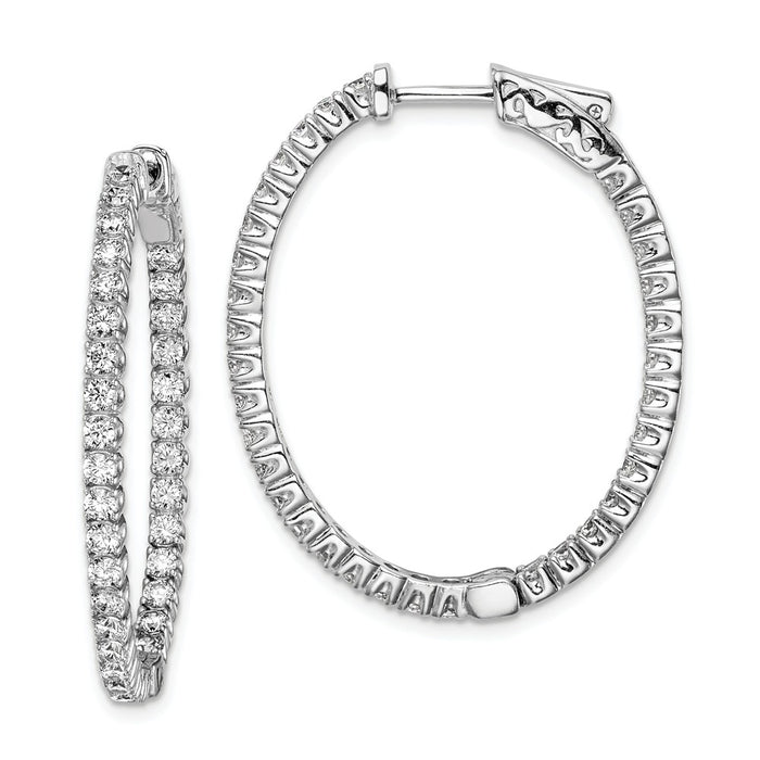 Stella Silver 925 Sterling Silver Rhodium-plated Cubic Zirconia ( CZ ) Hinged Oval Hoop Earrings, 33mm x 27mm
