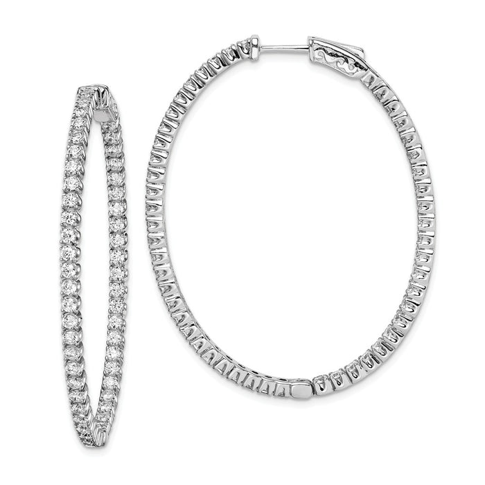 Stella Silver 925 Sterling Silver Rhodium-plated Cubic Zirconia ( CZ ) Hinged Oval Hoop Earrings, 46mm x 37mm