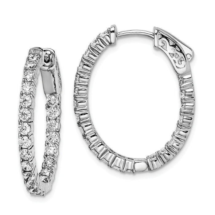 Stella Silver 925 Sterling Silver Rhodium-plated Cubic Zirconia ( CZ ) Hinged Oval Hoop Earrings, 26mm x 20mm