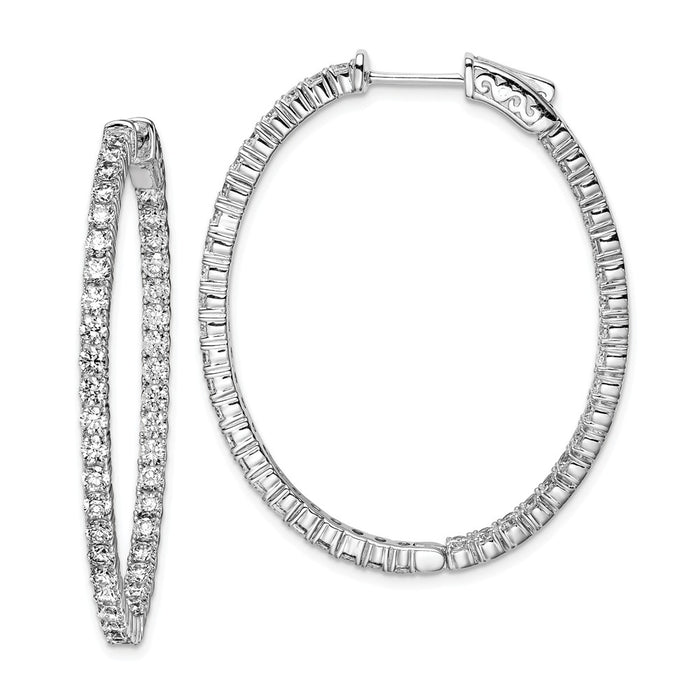 Stella Silver 925 Sterling Silver Rhodium-plated Cubic Zirconia ( CZ ) Hinged Oval Hoop Earrings, 42mm x 34mm