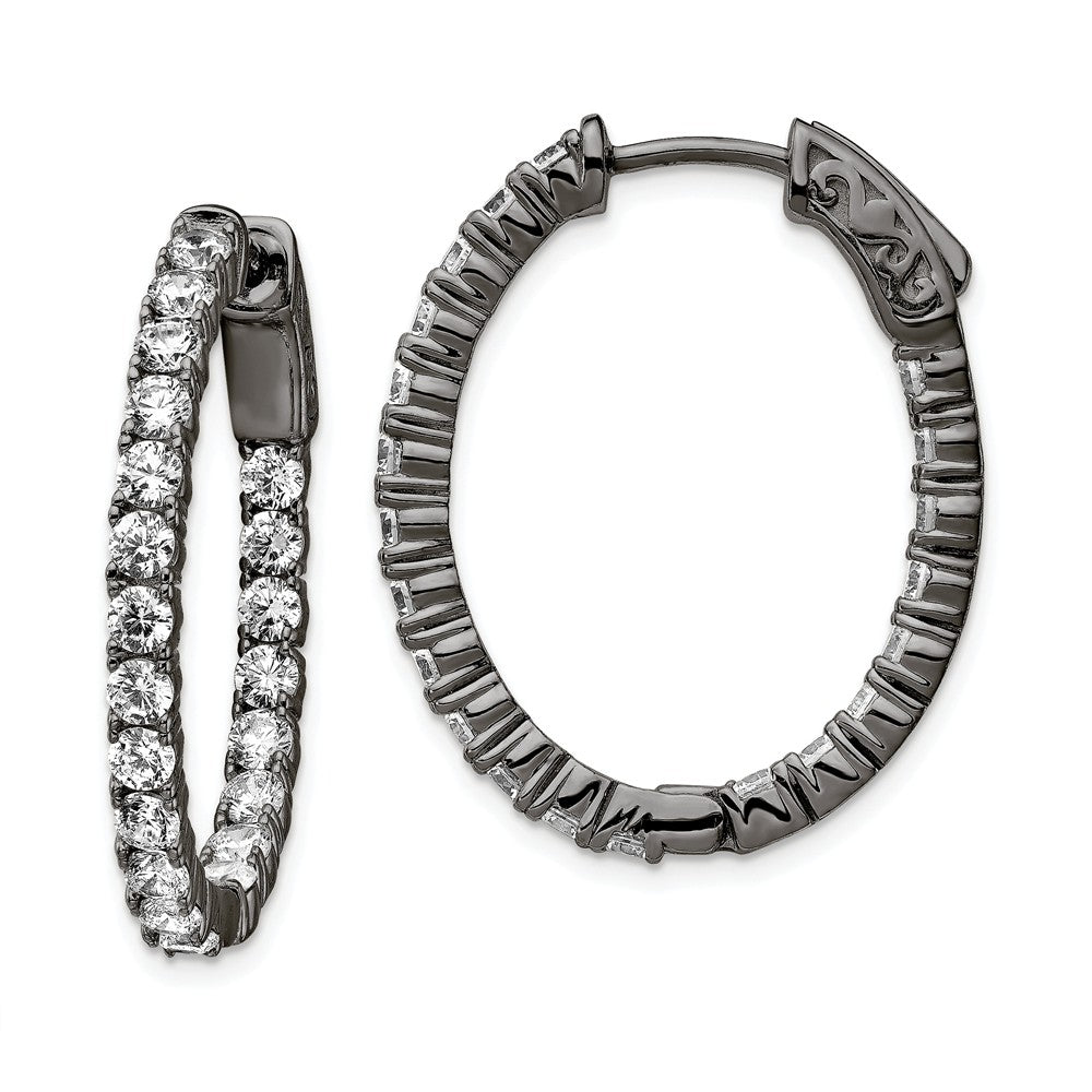 Stella Silver 925 Sterling Silver Black-plated In & Out Cubic Zirconia ( CZ ) Oval Hoop Earrings, 29.24mm x 22.44mm