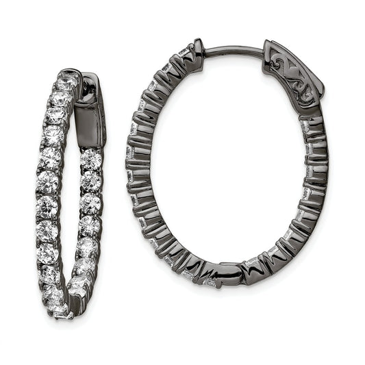 Stella Silver 925 Sterling Silver Black-plated In & Out Cubic Zirconia ( CZ ) Oval Hoop Earrings, 29.24mm x 22.44mm