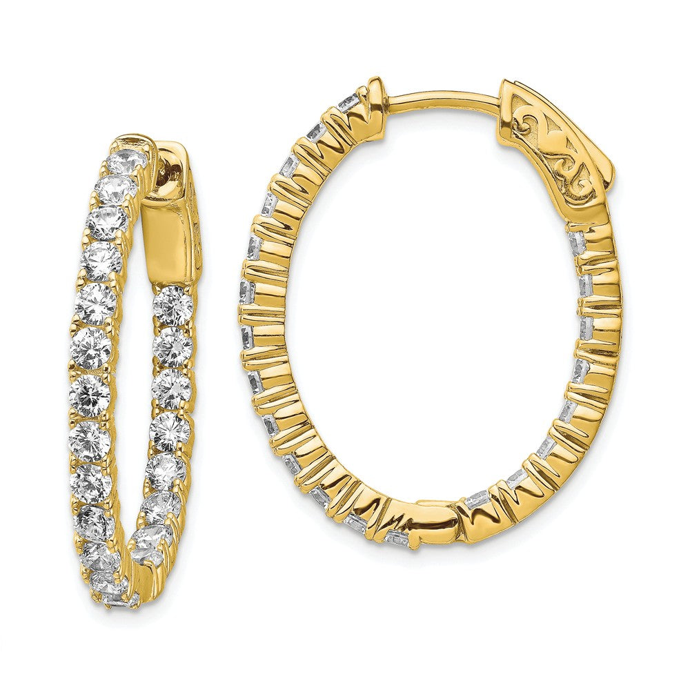 Stella Silver 925 Sterling Silver Gold-tone Cubic Zirconia ( CZ ) In & Out Oval Hoop Earrings, 29.24mm x 22.44mm