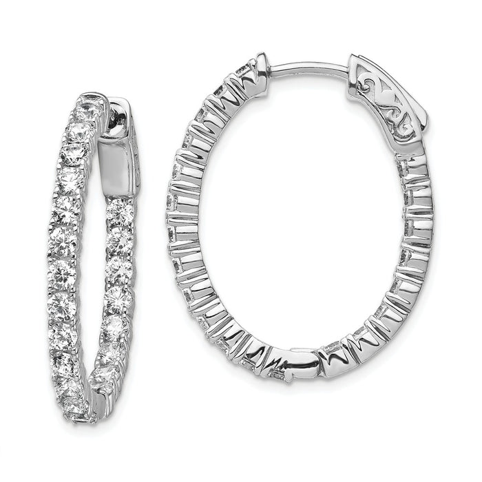 Stella Silver 925 Sterling Silver Rhodium-plated Cubic Zirconia ( CZ ) Hinged Oval Hoop Earrings, 27mm x 21mm