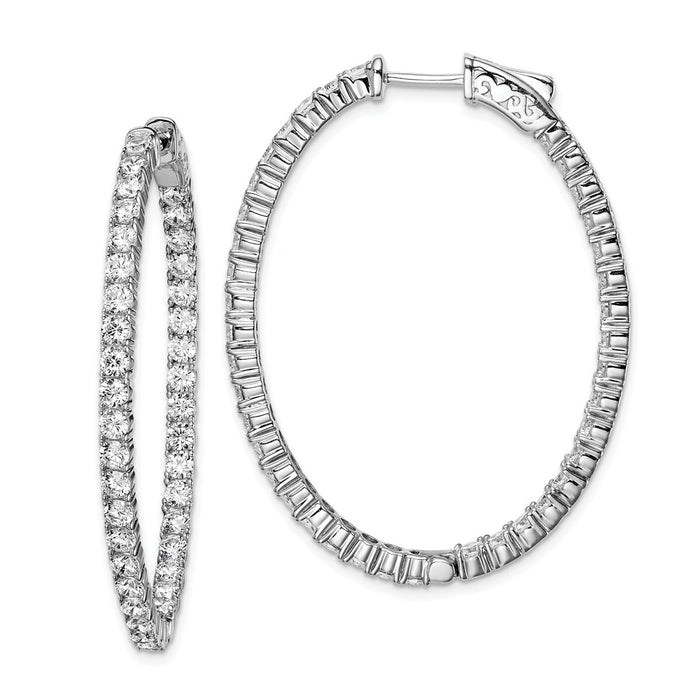 Stella Silver 925 Sterling Silver Rhodium-plated Cubic Zirconia ( CZ ) Hinged Oval Hoop Earrings, 43mm x 33mm