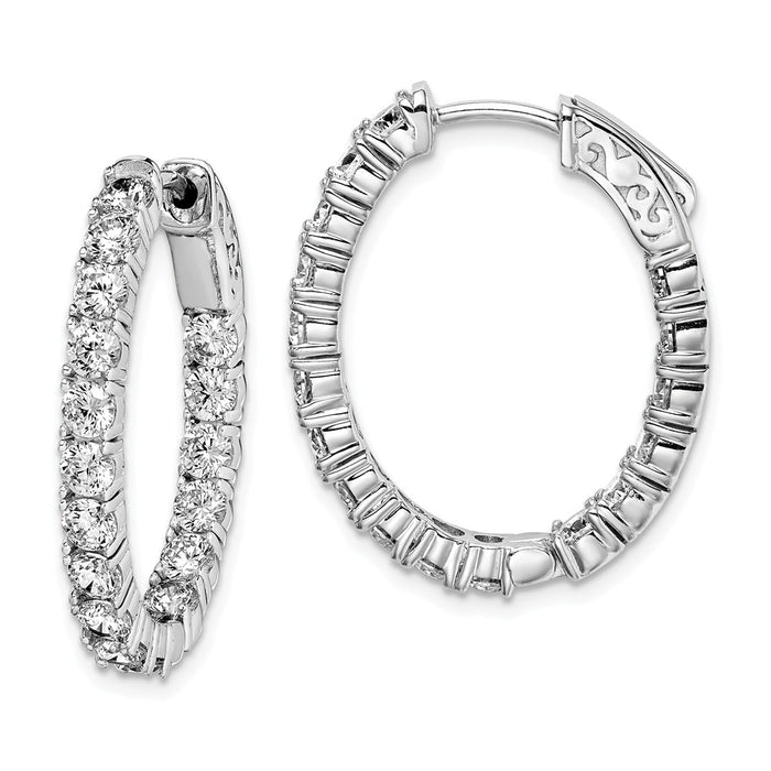 Stella Silver 925 Sterling Silver Rhodium-plated Cubic Zirconia ( CZ ) Hinged Oval Hoop Earrings, 27mm x 21mm