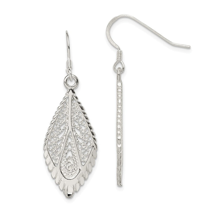 Stella Silver 925 Sterling Silver Filigree Earrings, 39mm x 13mm