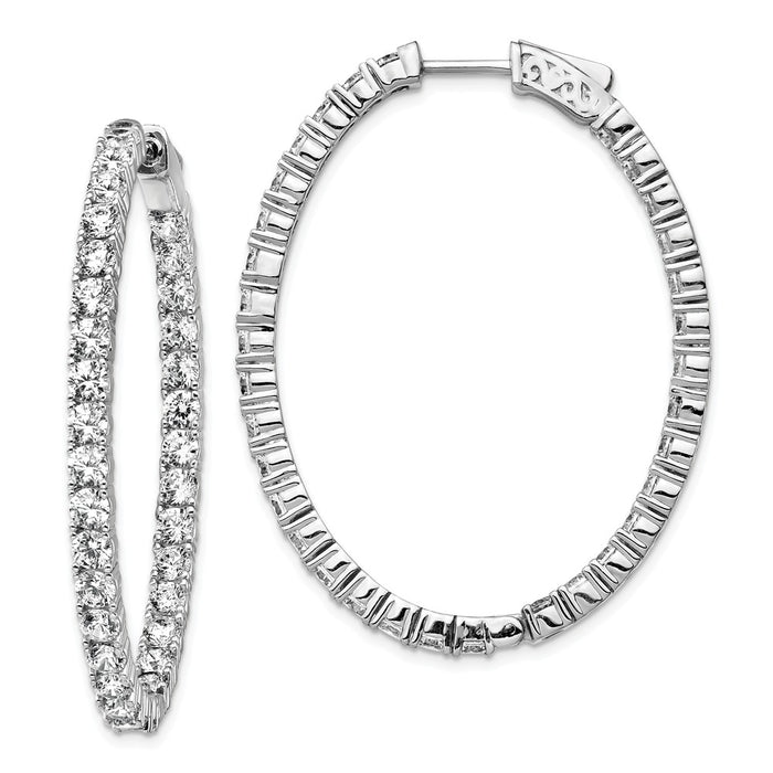 Stella Silver 925 Sterling Silver Rhodium-plated Cubic Zirconia ( CZ ) Hinged Oval Hoop Earrings, 44mm x 34mm