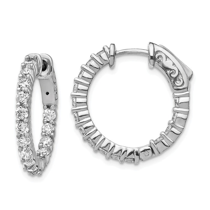 Stella Silver 925 Sterling Silver Rhodium-plated Cubic Zirconia ( CZ ) 30 Stone In and Out Hoop Earrings, 18mm x 19mm