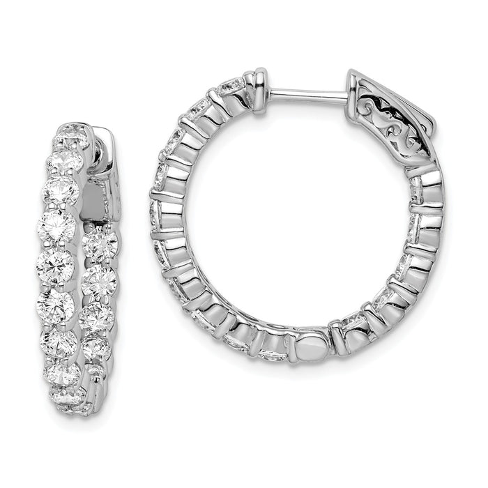 Stella Silver 925 Sterling Silver Rhodium-plated Cubic Zirconia ( CZ ) In and Out Hinged Hoop Earrings, 21mm x 22mm