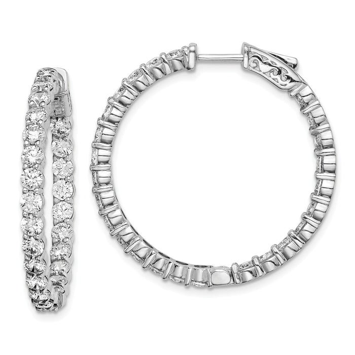 Stella Silver 925 Sterling Silver Rhodium-plated Cubic Zirconia ( CZ ) In and Out Hinged Hoop Earrings, 30mm x 31mm
