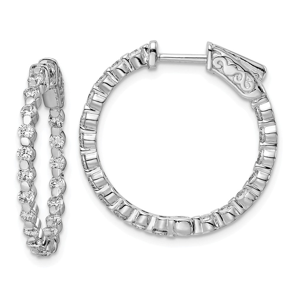 Stella Silver 925 Sterling Silver Rhodium-plated Cubic Zirconia ( CZ ) In and Out Hinged Hoop Earrings, 22mm x 24mm
