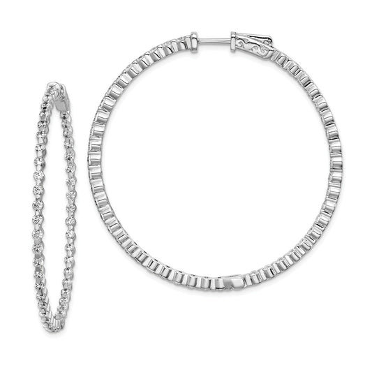 Stella Silver 925 Sterling Silver Rhodium-plated Cubic Zirconia ( CZ ) In and Out Hinged Hoop Earrings, 44mm x 45mm