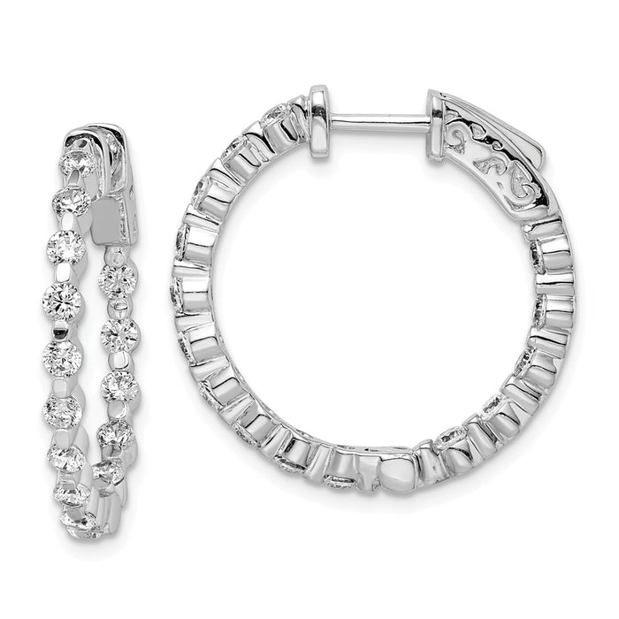 Stella Silver 925 Sterling Silver Rhodium-plated Cubic Zirconia ( CZ ) In and Out Hinged Hoop Earrings, 24mm x 24mm