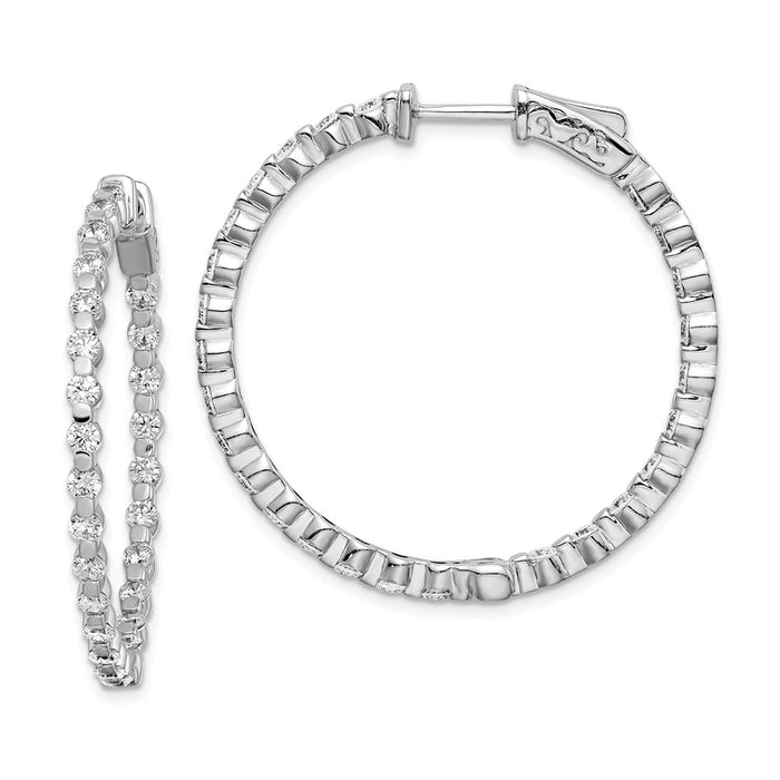 Stella Silver 925 Sterling Silver Rhodium-plated Cubic Zirconia ( CZ ) In and Out Hinged Hoop Earrings, 34mm x 34mm