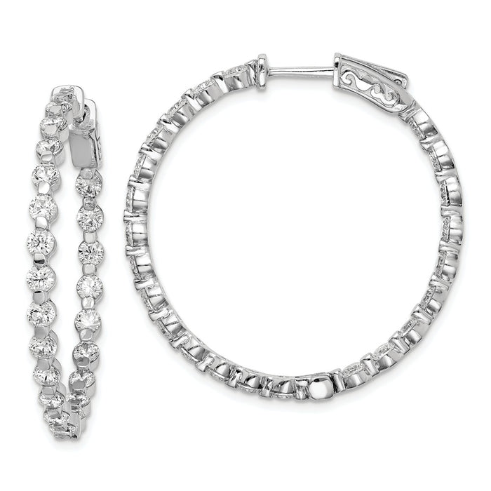 Stella Silver 925 Sterling Silver Rhodium-plated Cubic Zirconia ( CZ ) In and Out Hinged Hoop Earrings, 34mm x 34mm