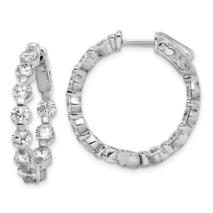 Stella Silver 925 Sterling Silver Rhodium-plated Cubic Zirconia ( CZ ) In and Out Hinged Hoop Earrings, 23mm x 24mm