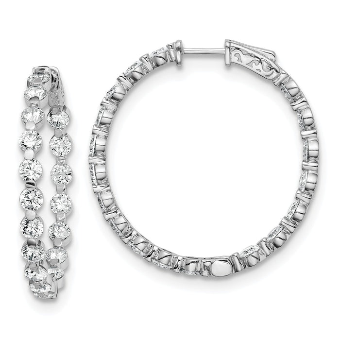 Stella Silver 925 Sterling Silver Rhodium-plated Cubic Zirconia ( CZ ) In and Out Hinged Hoop Earrings, 33mm x 34mm