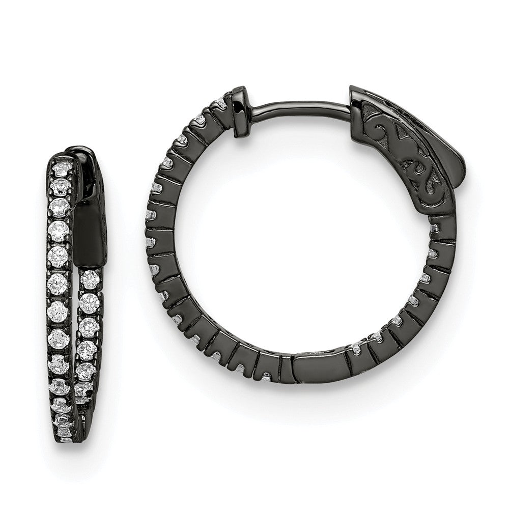 Stella Silver 925 Sterling Silver Ruthenium-plated In & Out Cubic Zirconia ( CZ ) Round Hoop Earrings, 18.72mm x 19.1mm