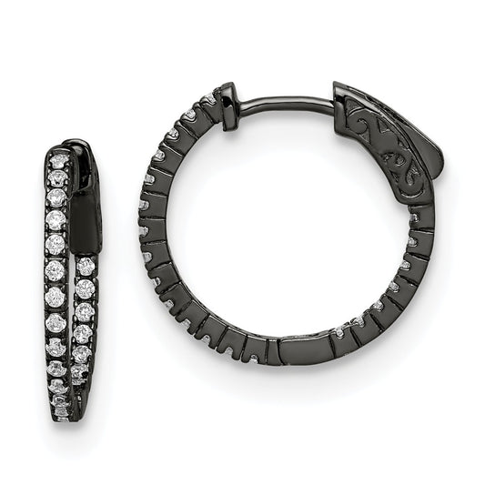 Stella Silver 925 Sterling Silver Ruthenium-plated In & Out Cubic Zirconia ( CZ ) Round Hoop Earrings, 18.72mm x 19.1mm