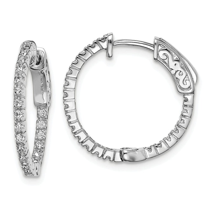 Stella Silver 925 Sterling Silver Rhodium-plated Cubic Zirconia ( CZ ) In and Out Hinged Hoop Earrings, 18mm x 19mm