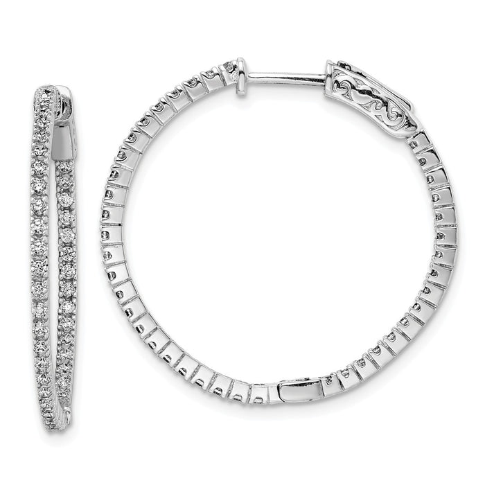 Stella Silver 925 Sterling Silver Rhodium-plated Cubic Zirconia ( CZ ) In and Out Hinged Hoop Earrings, 27mm x 27mm