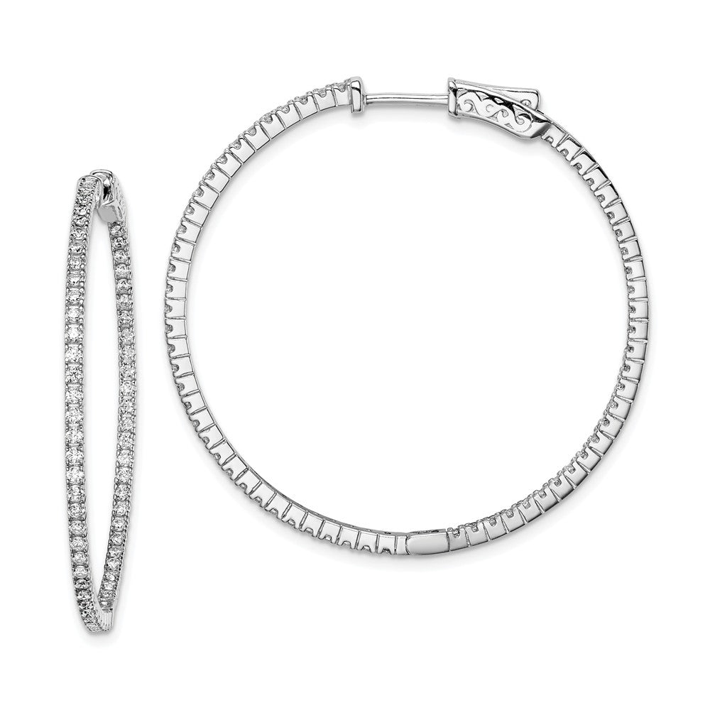 Stella Silver 925 Sterling Silver Rhodium-plated Cubic Zirconia ( CZ ) In and Out Hinged Hoop Earrings, 38mm x 39mm