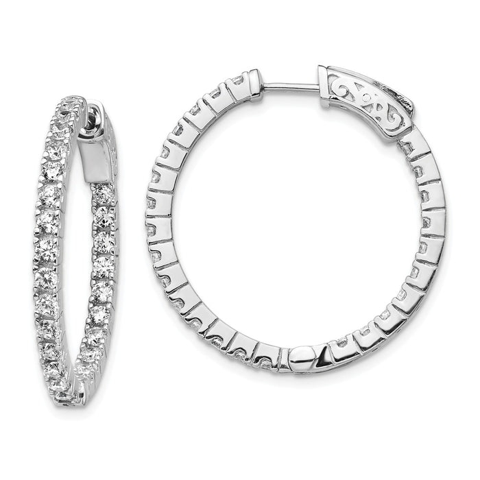 Stella Silver 925 Sterling Silver Rhodium-plated Cubic Zirconia ( CZ ) In and Out Hinged Hoop Earrings, 26mm x 26mm