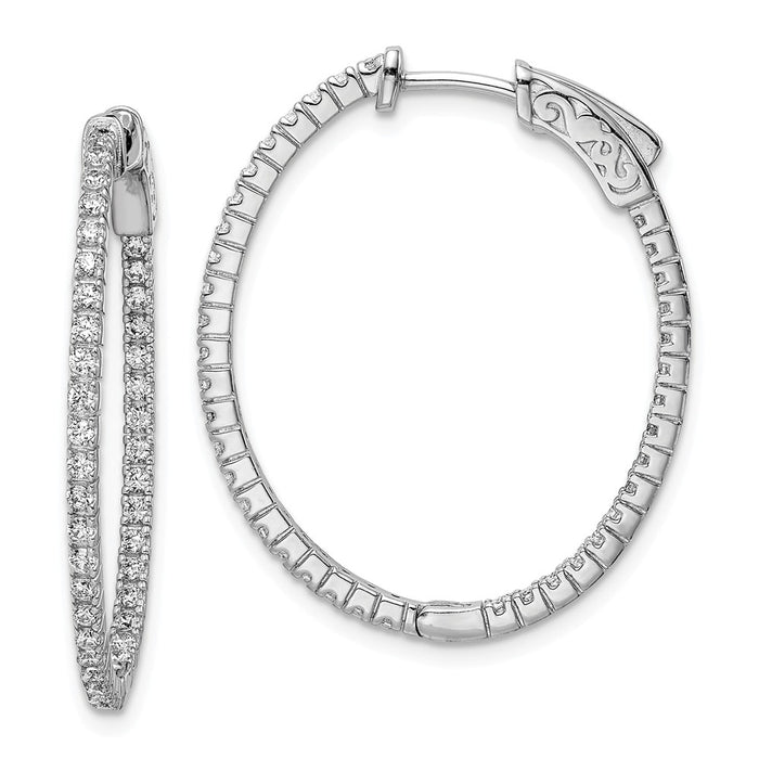 Stella Silver 925 Sterling Silver Rhodium-plated Cubic Zirconia ( CZ ) Hinged Oval Hoop Earrings, 29mm x 23mm