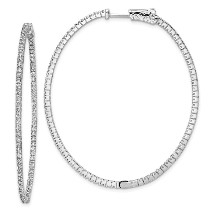 Stella Silver 925 Sterling Silver Rhodium-plated Cubic Zirconia ( CZ ) Hinged Oval Hoop Earrings, 50mm x 43mm