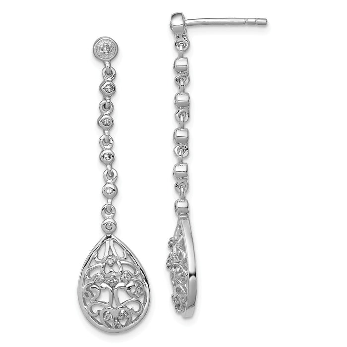 Stella Silver 925 Sterling Silver Rhodium Diamond  Earrings, 42mm x 10mm