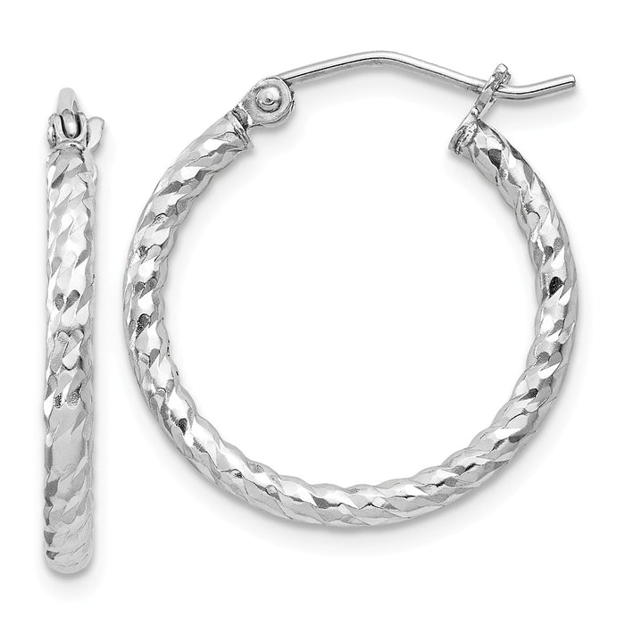 Stella Silver 925 Sterling Silver Rhodium-Plated Diamond-Cut 2x20mm Hoop Earrings, 20mm x 20mm