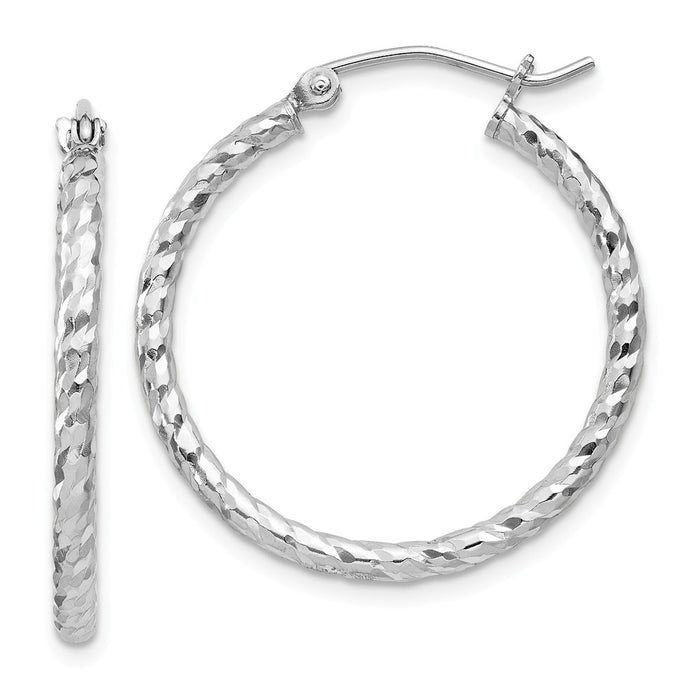 Stella Silver 925 Sterling Silver Rhodium-Plated Diamond-Cut 2x25mm Hoop Earrings, 25mm x 25mm