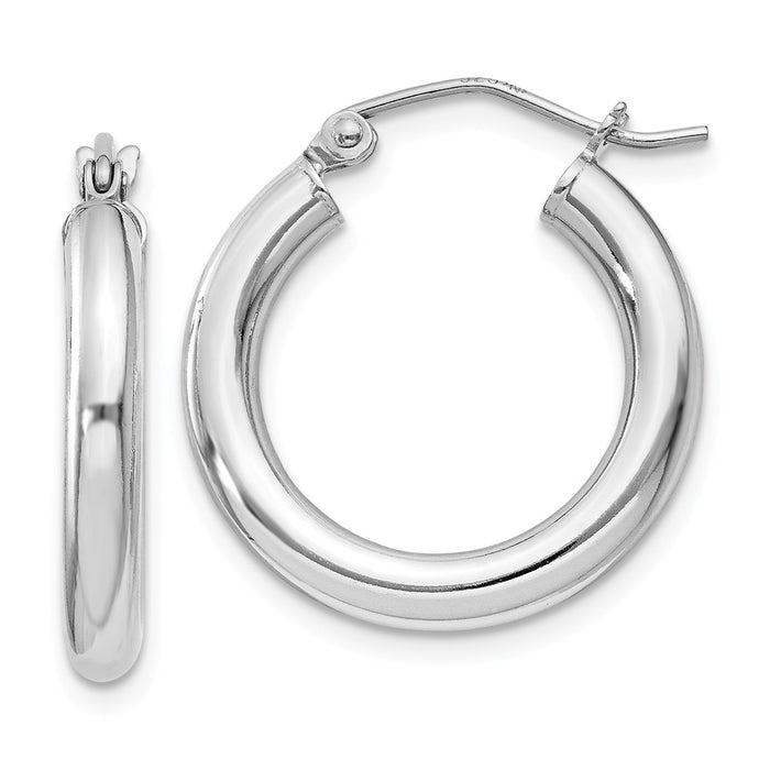 Stella Silver 925 Sterling Silver Rhodium-plated 3mm Round Hoop Earrings, 21mm x 20mm