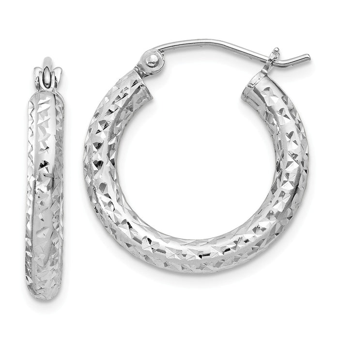 Stella Silver 925 Sterling Silver Rhodium-plated Diamond-Cut 3x20mm Hoop Earrings, 20mm x 20mm