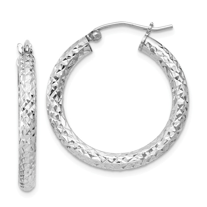 Stella Silver 925 Sterling Silver Rhodium-plated Diamond-Cut 3x25mm Hoop Earrings, 25mm x 25mm