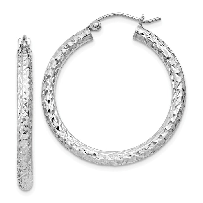Stella Silver 925 Sterling Silver Rhodium-plated Diamond-Cut 3x30mm Hoop Earrings, 29mm x 29mm