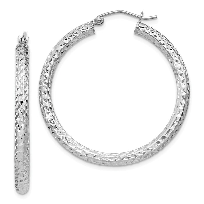 Stella Silver 925 Sterling Silver Rhodium-plated Diamond-Cut 3x35mm Hoop Earrings, 35mm x 35mm
