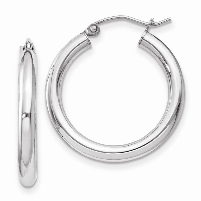 Stella Silver 925 Sterling Silver Rhodium-plated 3mm Round Hoop Earrings, 27mm x 25mm
