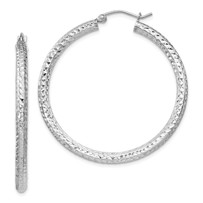 Stella Silver 925 Sterling Silver Rhodium-plated Diamond-Cut 3x40mm Hoop Earrings, 40mm x 40mm