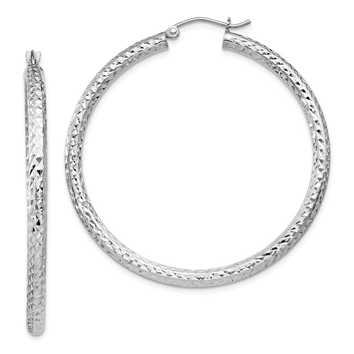 Stella Silver 925 Sterling Silver Rhodium-plated Diamond-Cut 3x45mm Hoop Earrings, 45mm x 45mm