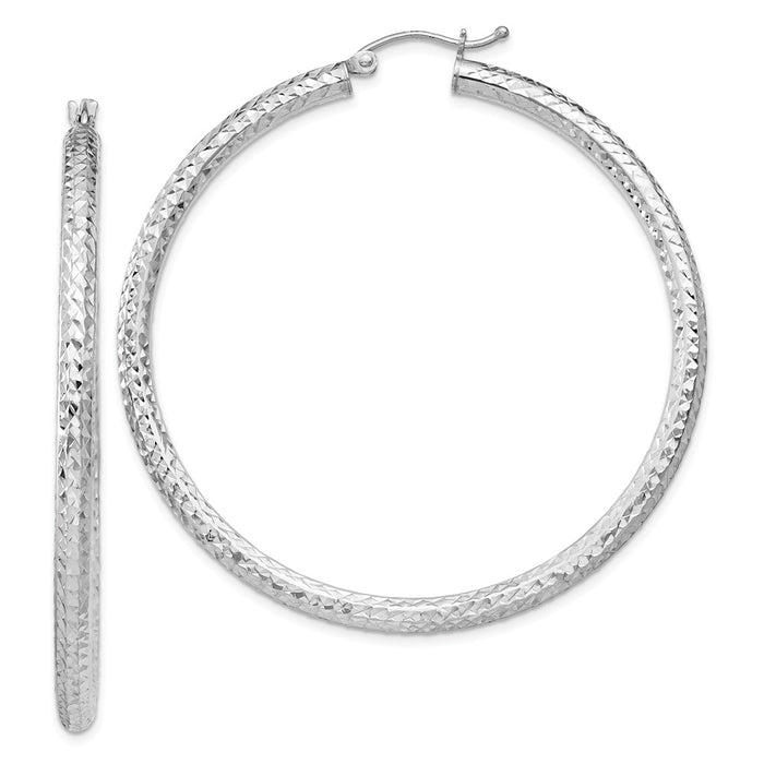 Stella Silver 925 Sterling Silver Rhodium-plated Diamond-Cut 3x50mm Hoop Earrings, 50mm x 50mm