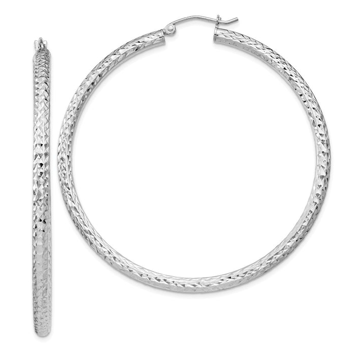 Stella Silver 925 Sterling Silver Rhodium-plated Diamond-Cut 3x55mm Hoop Earrings, 55mm x 55mm