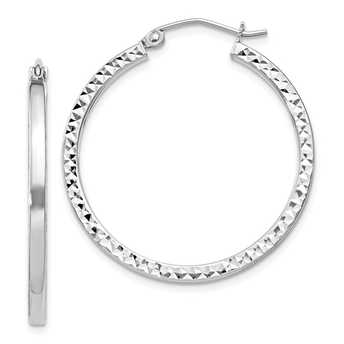 Stella Silver 925 Sterling Silver Rhodium-plated Diamond-Cut 2x30mm Square Tube Hoop Earrings, 30mm x 30mm