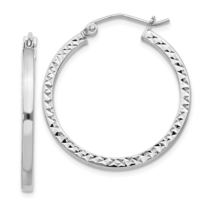 Stella Silver 925 Sterling Silver Rhodium-plated Diamond-Cut 2x25mm Square Tube Hoop Earrings, 25mm x 25mm