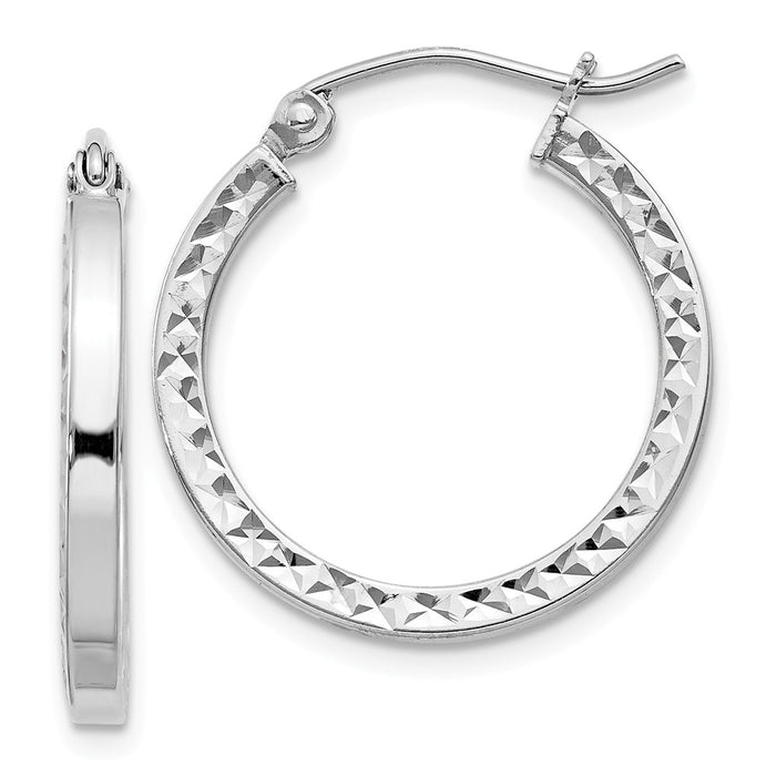 Stella Silver 925 Sterling Silver Rhodium-plated Diamond-Cut 2x20mm Square Tube Hoop Earrings, 20mm x 20mm