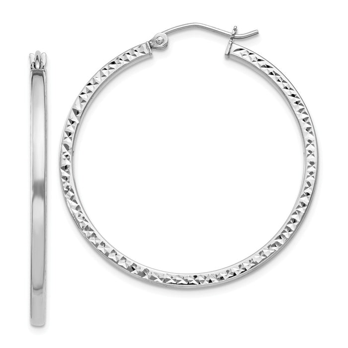Stella Silver 925 Sterling Silver Rhodium-plated Diamond-Cut 2x35mm Square Tube Hoop Earrings, 35mm x 35mm
