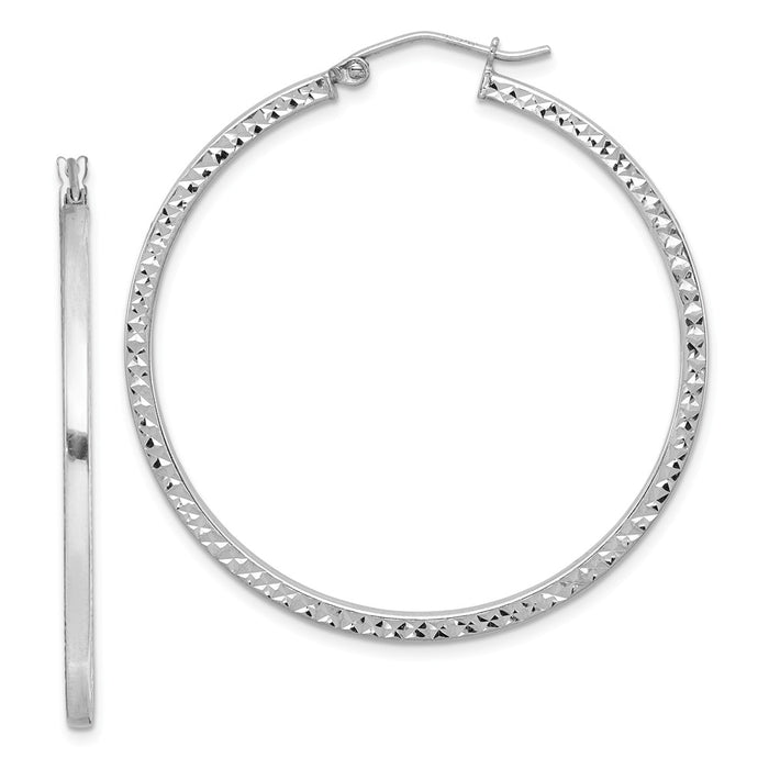 Stella Silver 925 Sterling Silver Rhodium-plated Diamond-Cut 2x40mm Square Tube Hoop Earrings, 40mm x 40mm